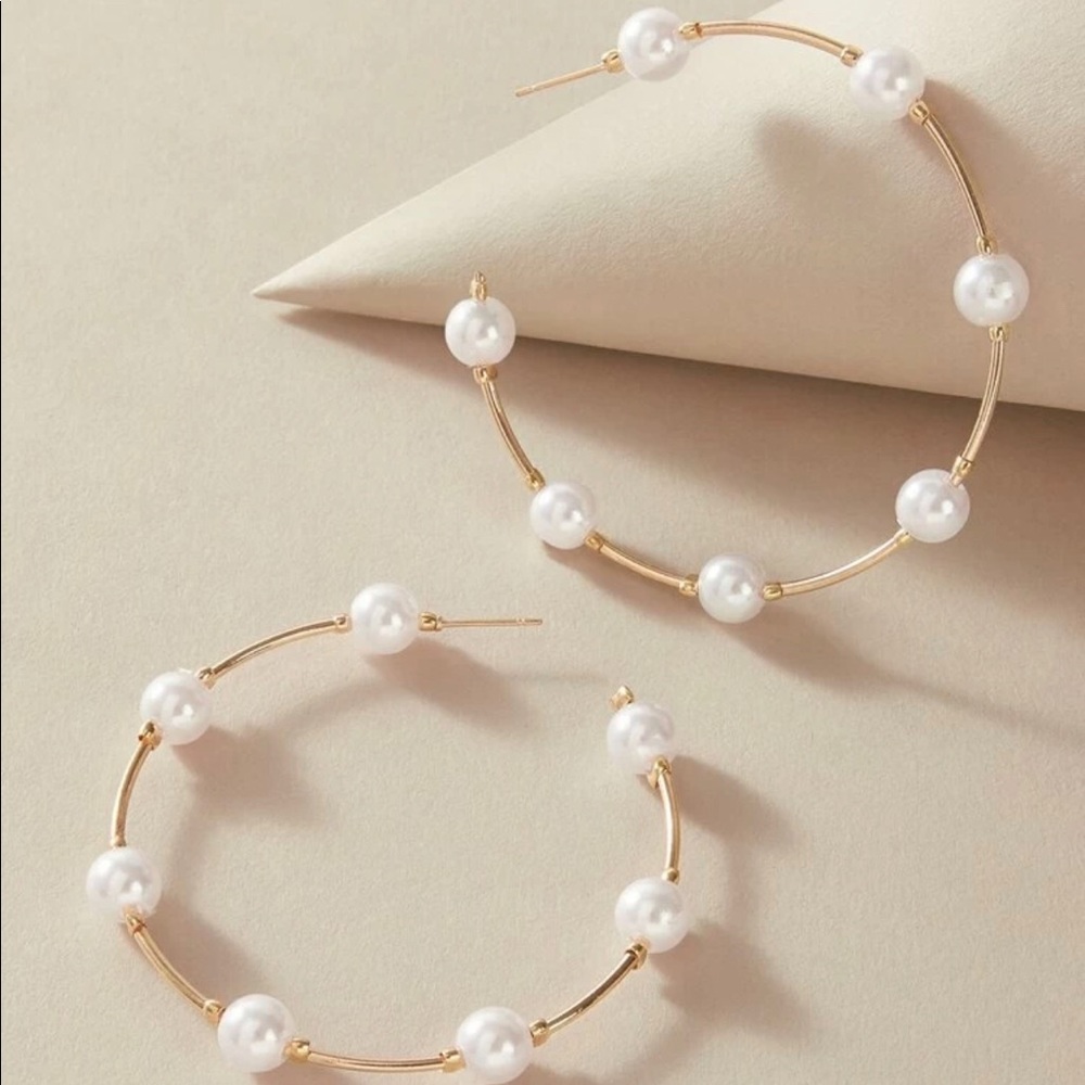 1 pair Faux Pearl Decor Cuff Hoop